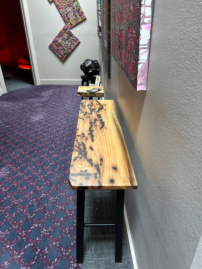 Ship worm wood console table by Cindy Petersen